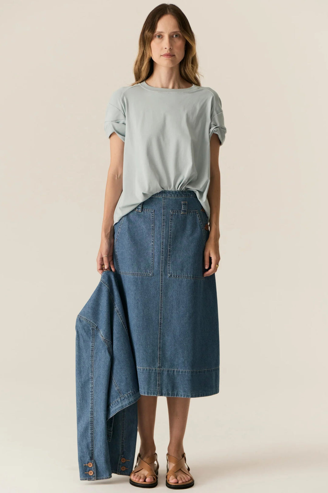 Pol Clothing Carsen Skirt Light Wash