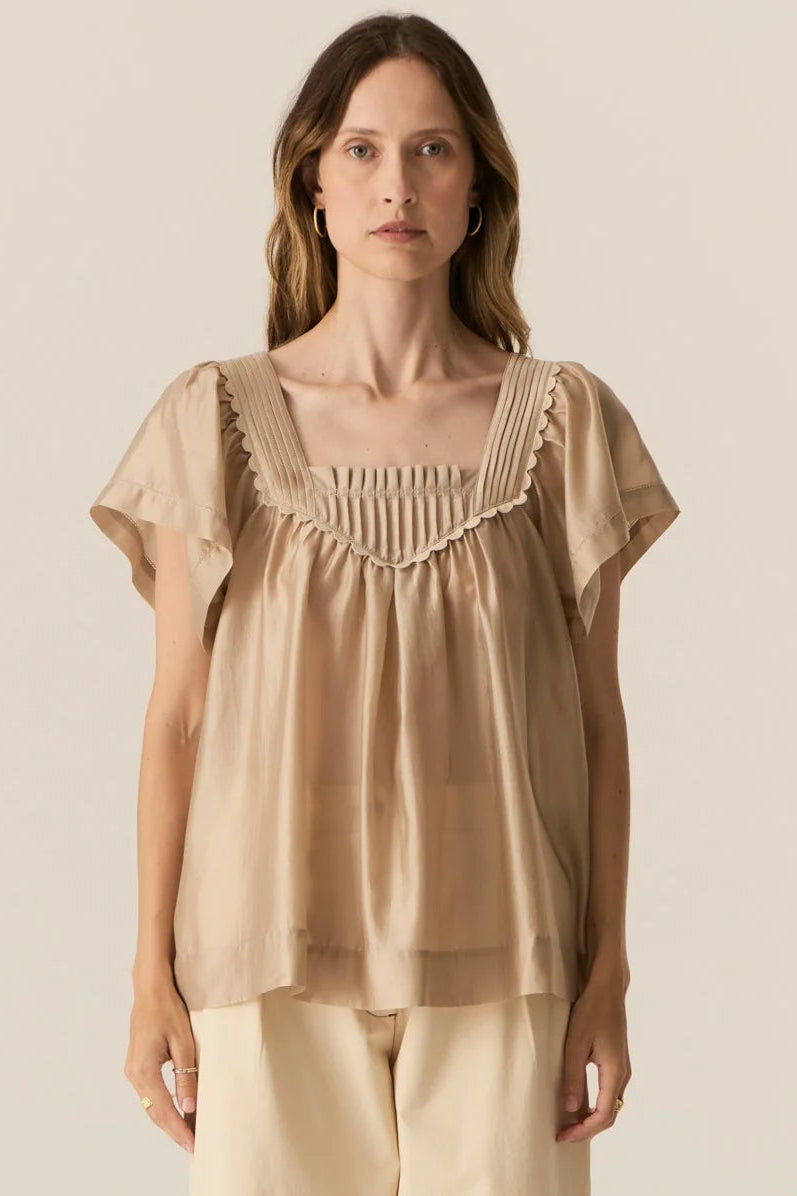 Pol Clothing Elea Pintuck Top Pebble
