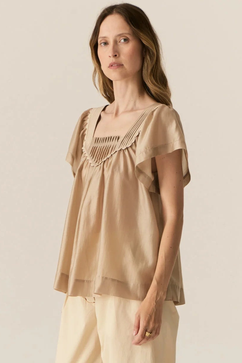 Pol Clothing Elea Pintuck Top Pebble