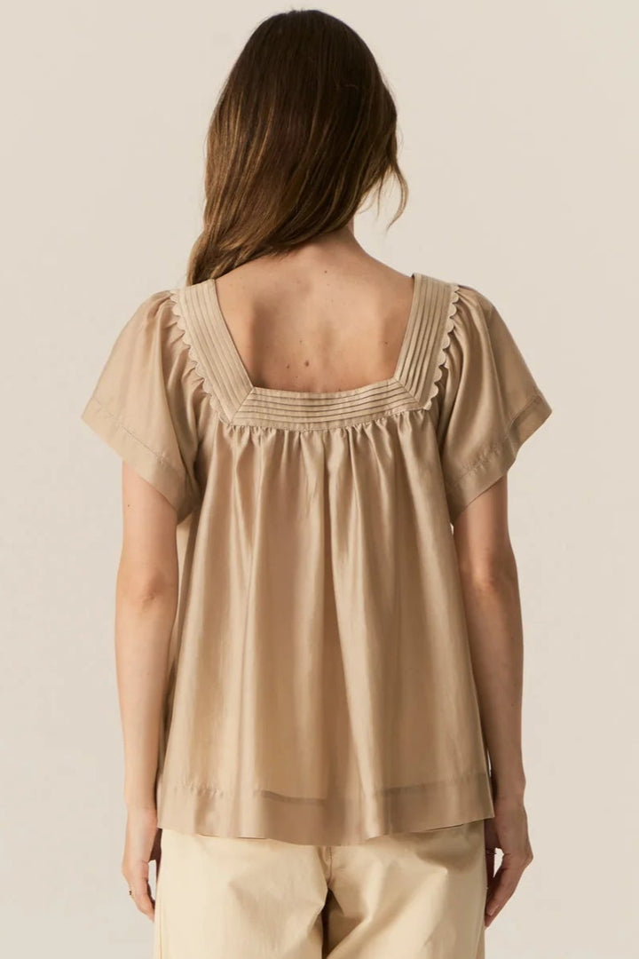 Pol Clothing Elea Pintuck Top Pebble