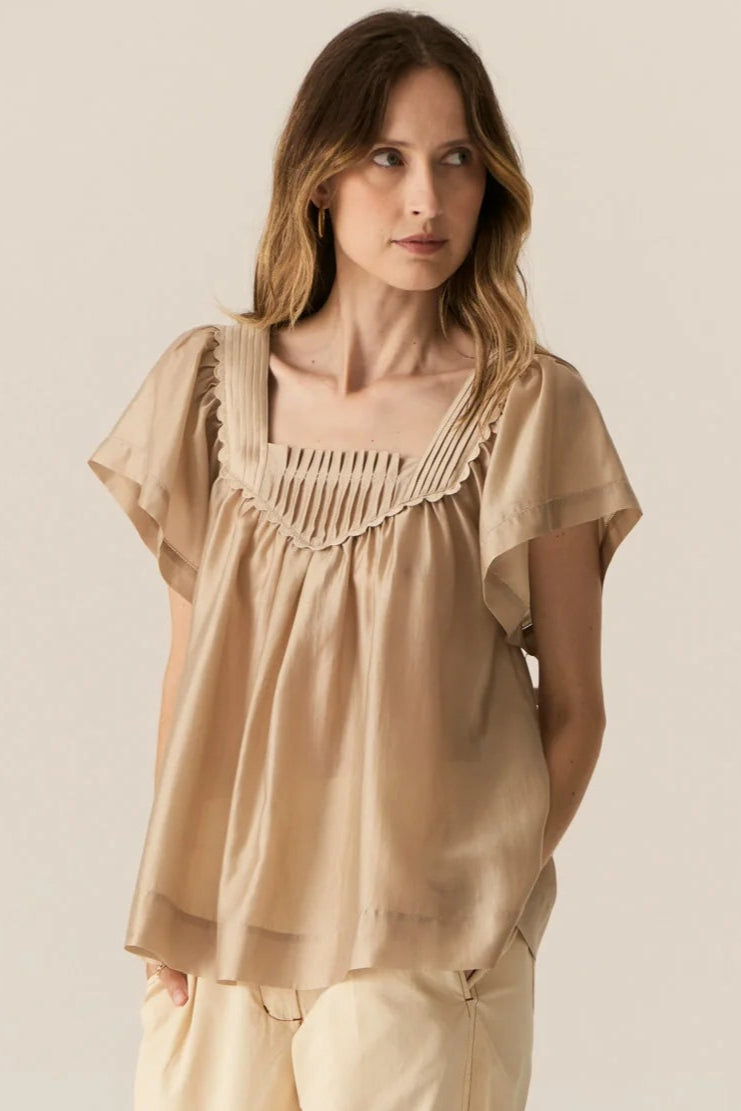 Pol Clothing Elea Pintuck Top Pebble