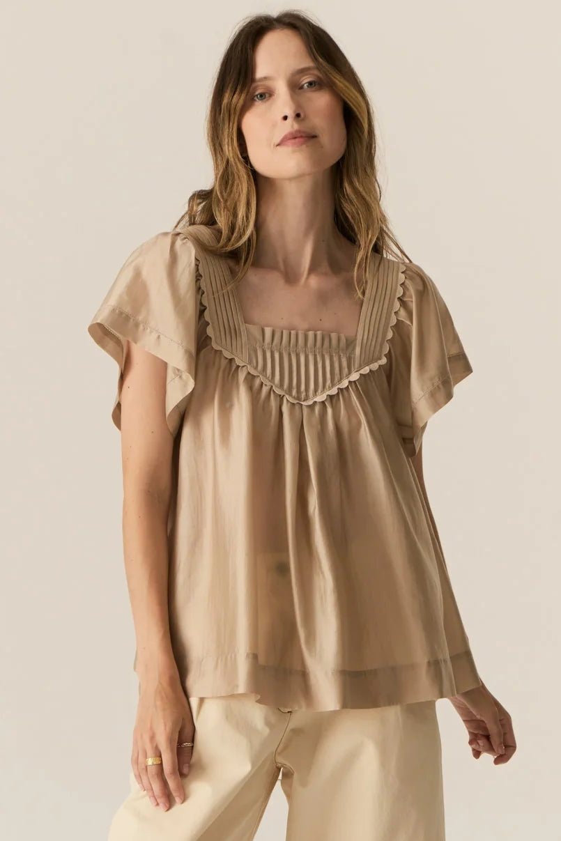 Pol Clothing Elea Pintuck Top Pebble