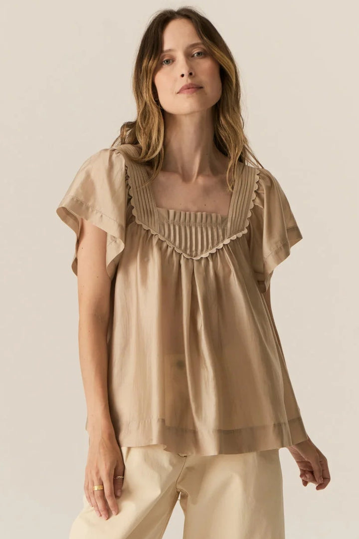 Pol Clothing Elea Pintuck Top Pebble
