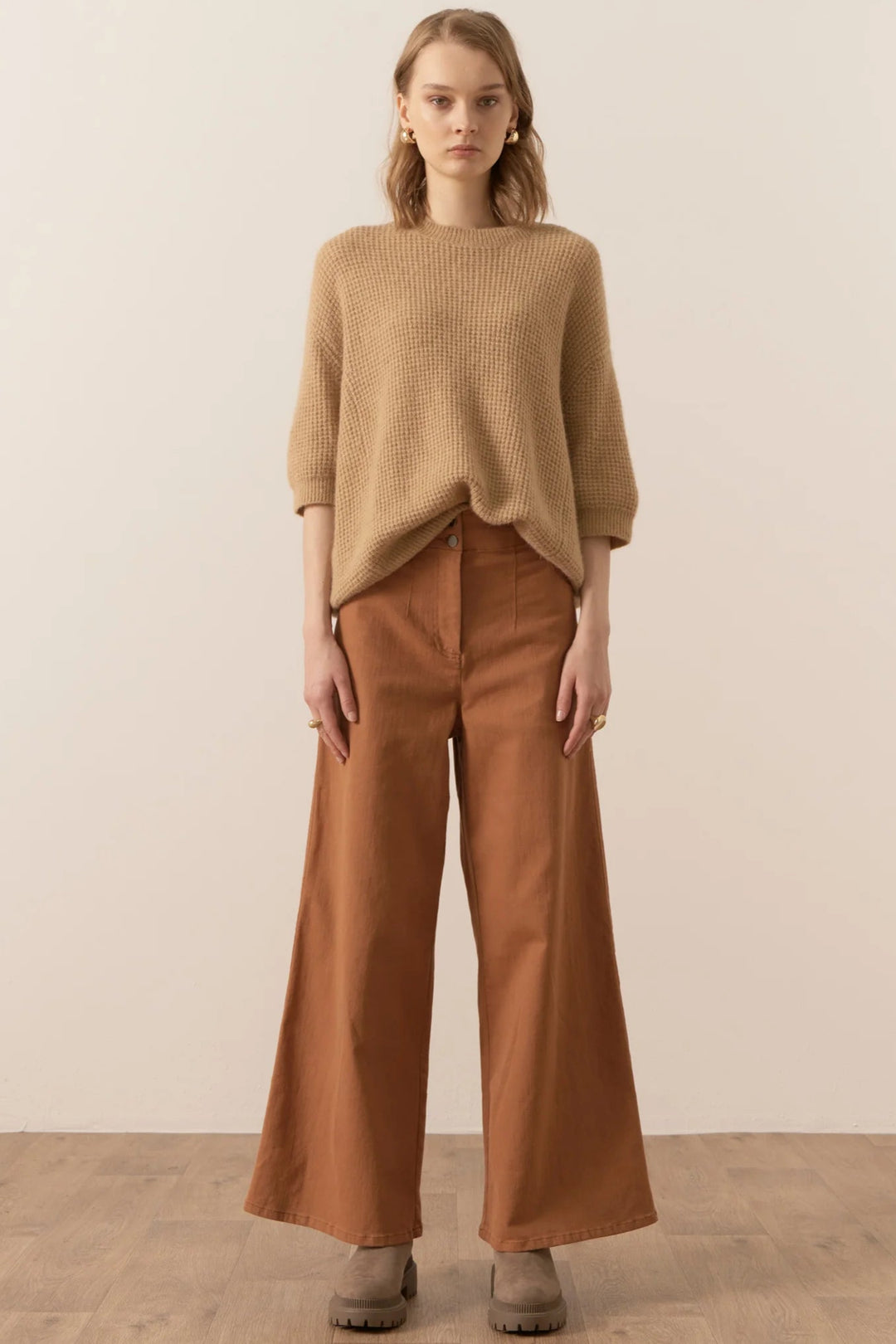 Jane Pointelle Knit Tee - Sand