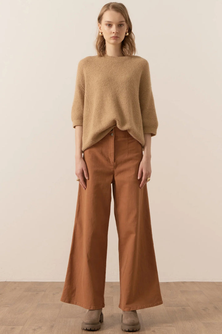Jane Pointelle Knit Tee - Sand