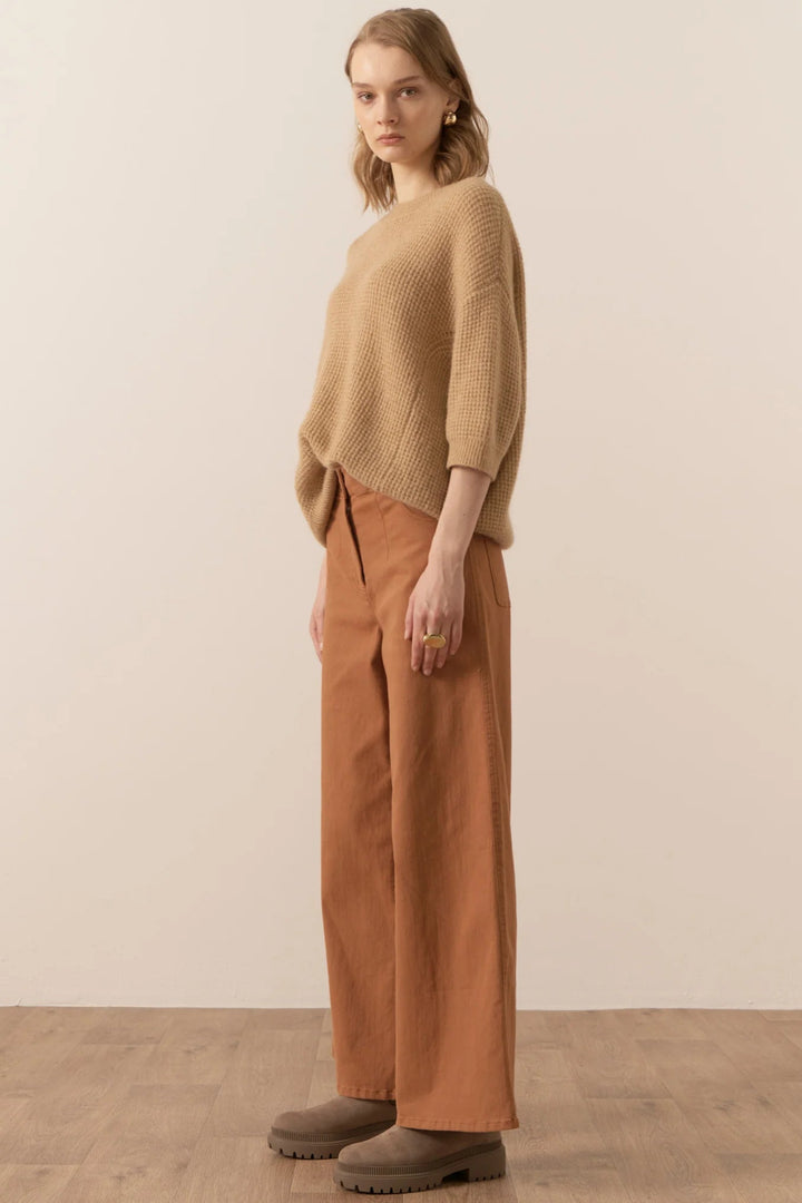 Jane Pointelle Knit Tee - Sand