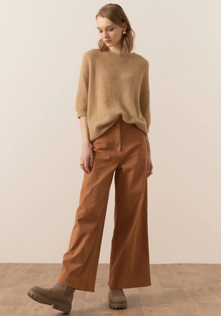 Jane Pointelle Knit Tee - Sand