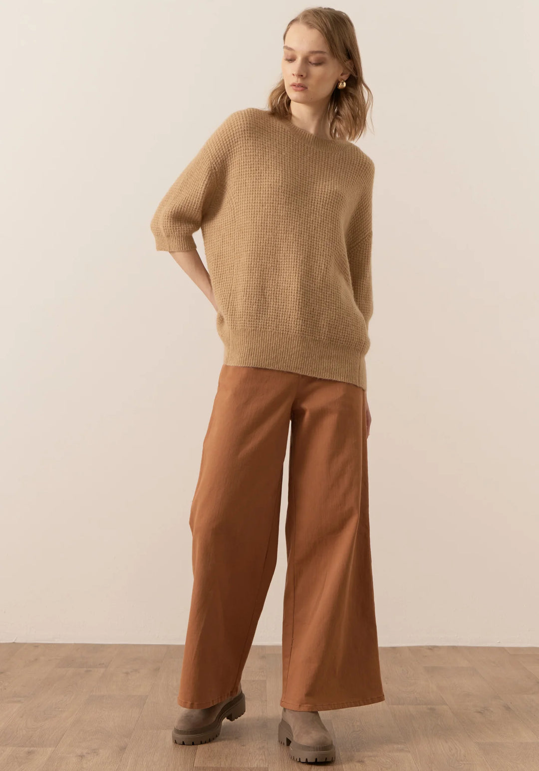 Jane Pointelle Knit Tee - Sand