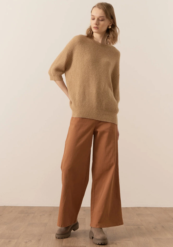 Jane Pointelle Knit Tee - Sand