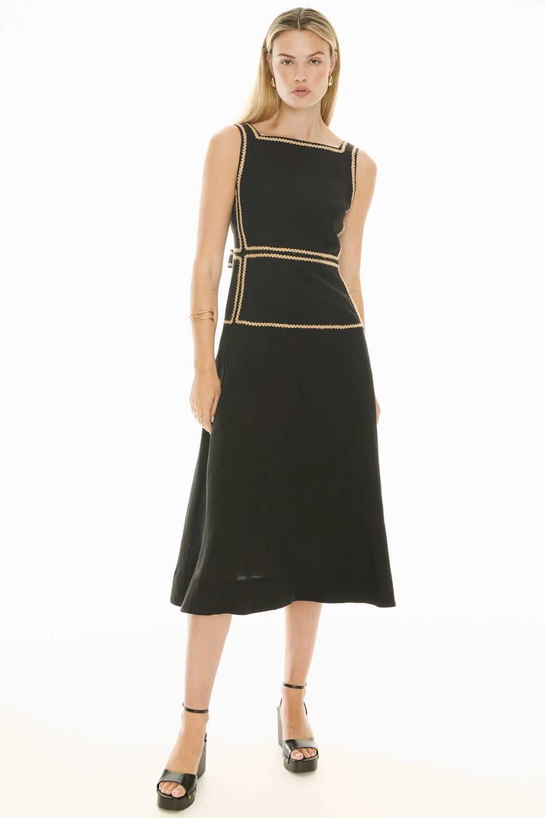 Pol Clothing Marlin Raffia Trim Dress Black