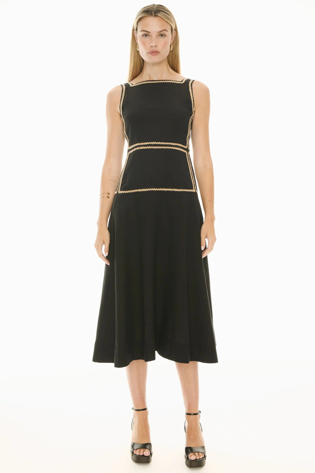 Pol Clothing Marlin Raffia Trim Dress Black