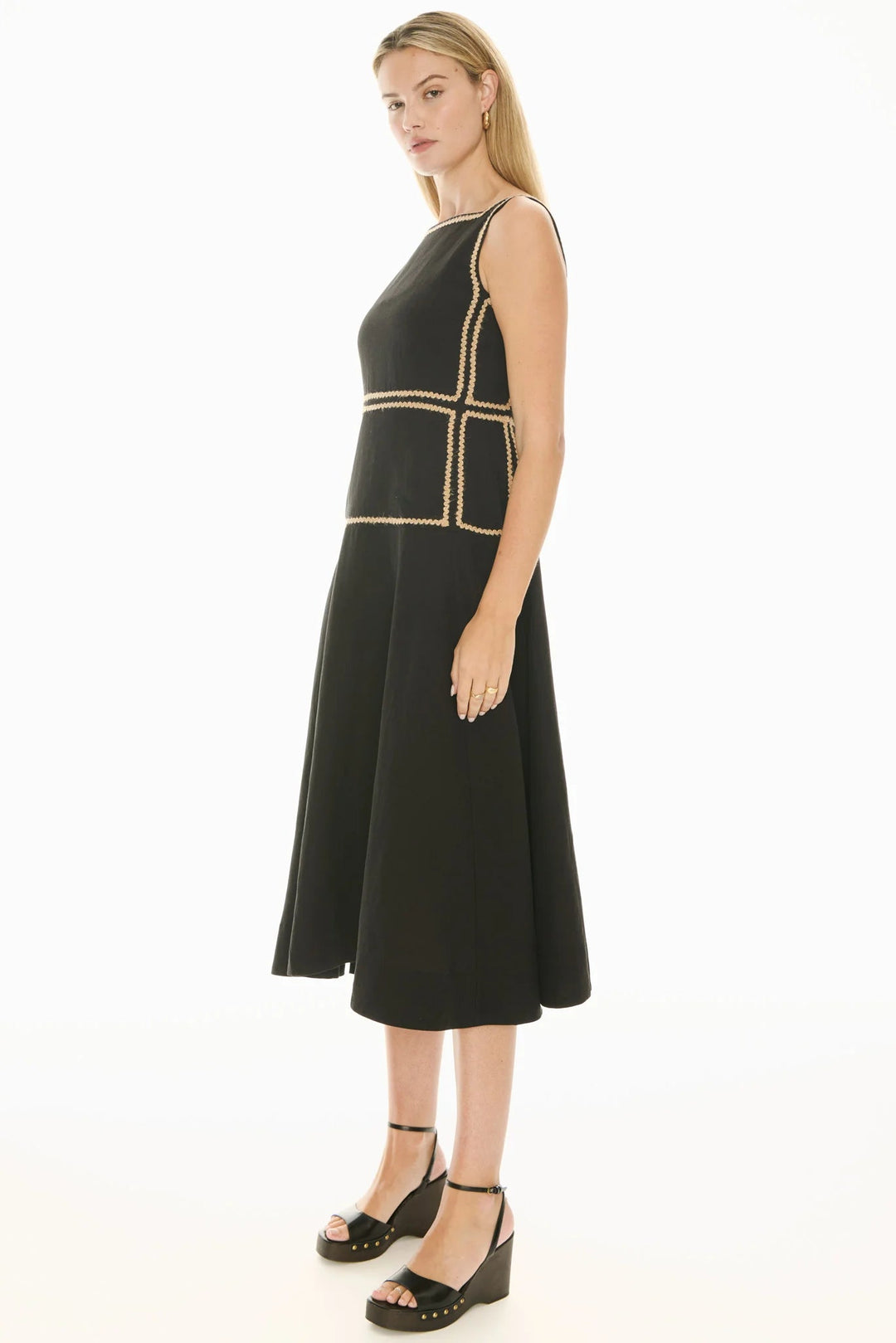 Pol Clothing Marlin Raffia Trim Dress Black