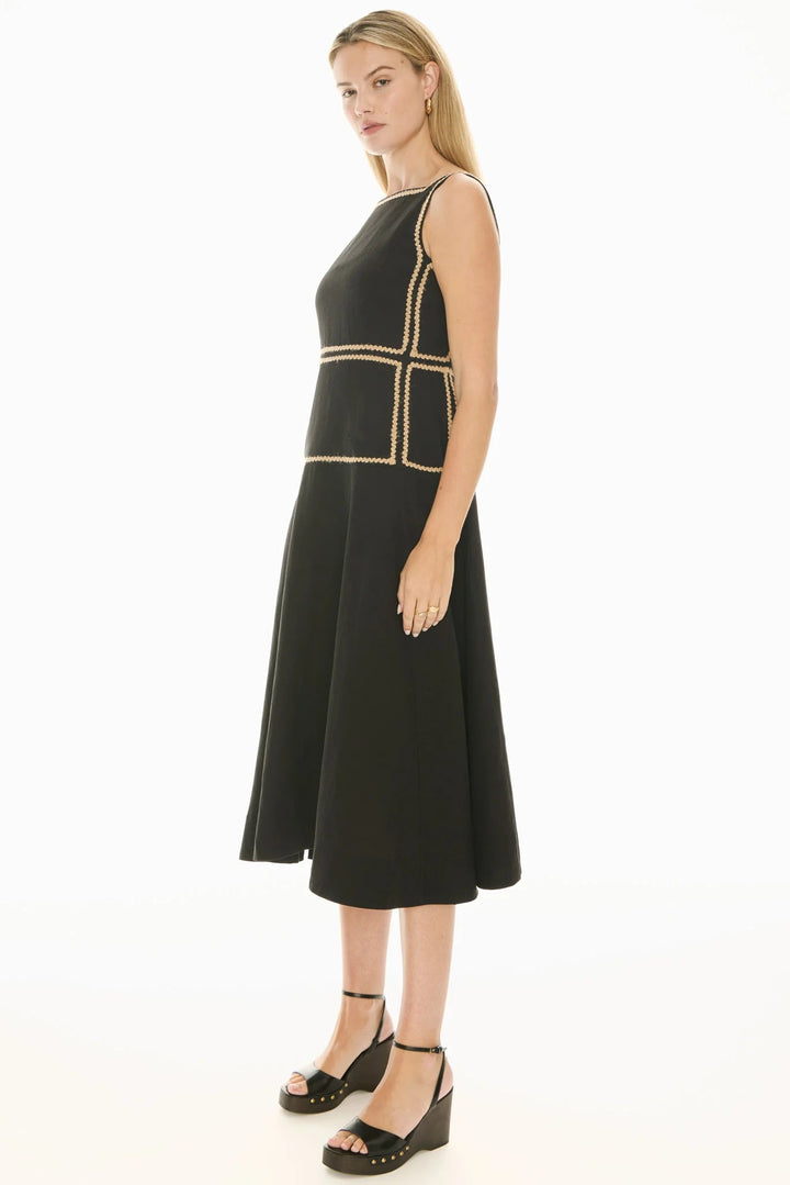 Pol Clothing Marlin Raffia Trim Dress Black