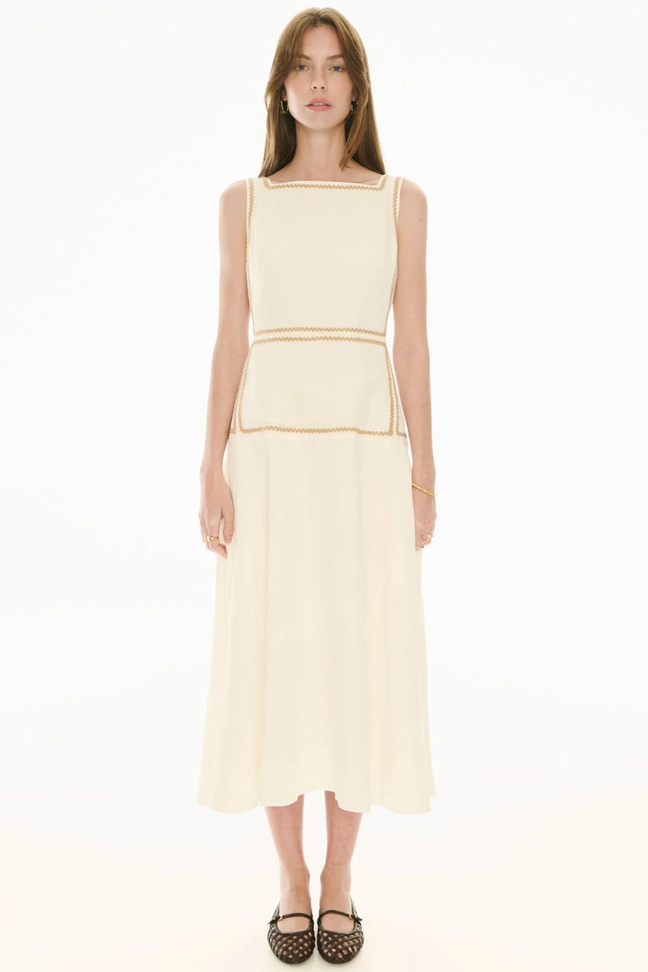 Pol Clothing Marlin Raffia Trim Dress Ivory