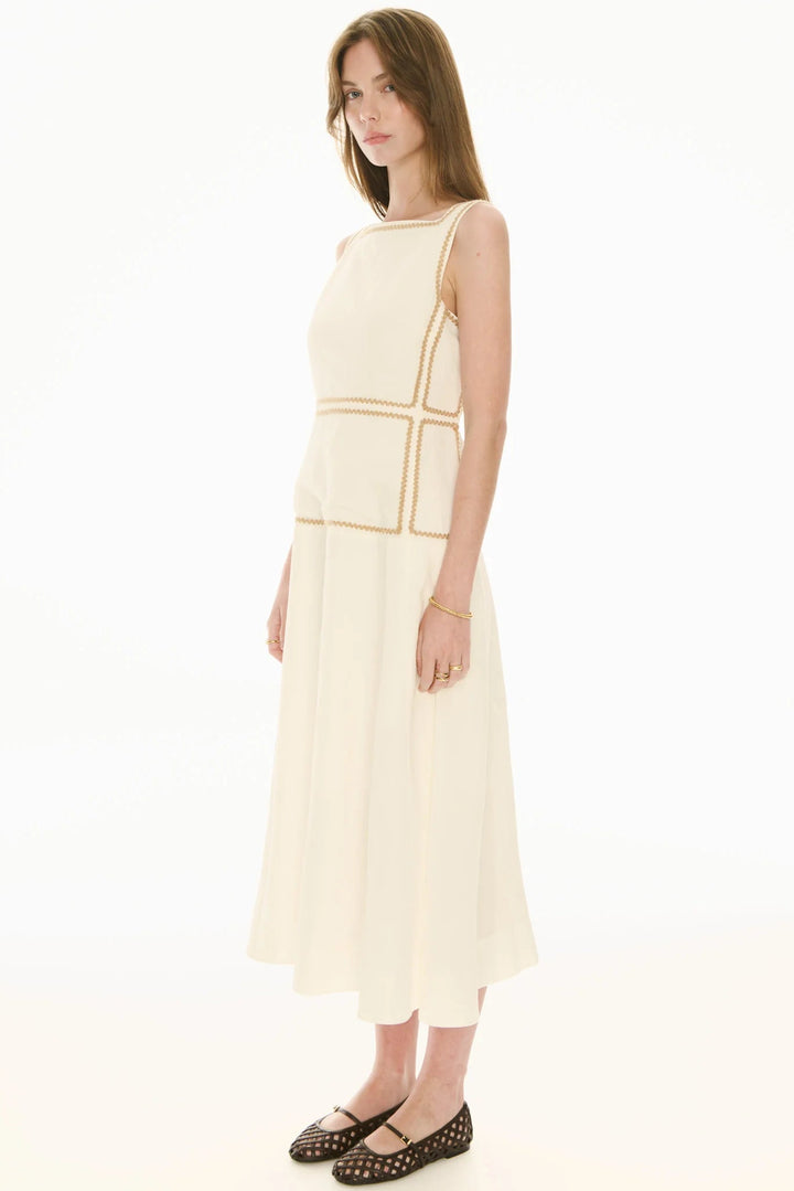 Pol Clothing Marlin Raffia Trim Dress Ivory