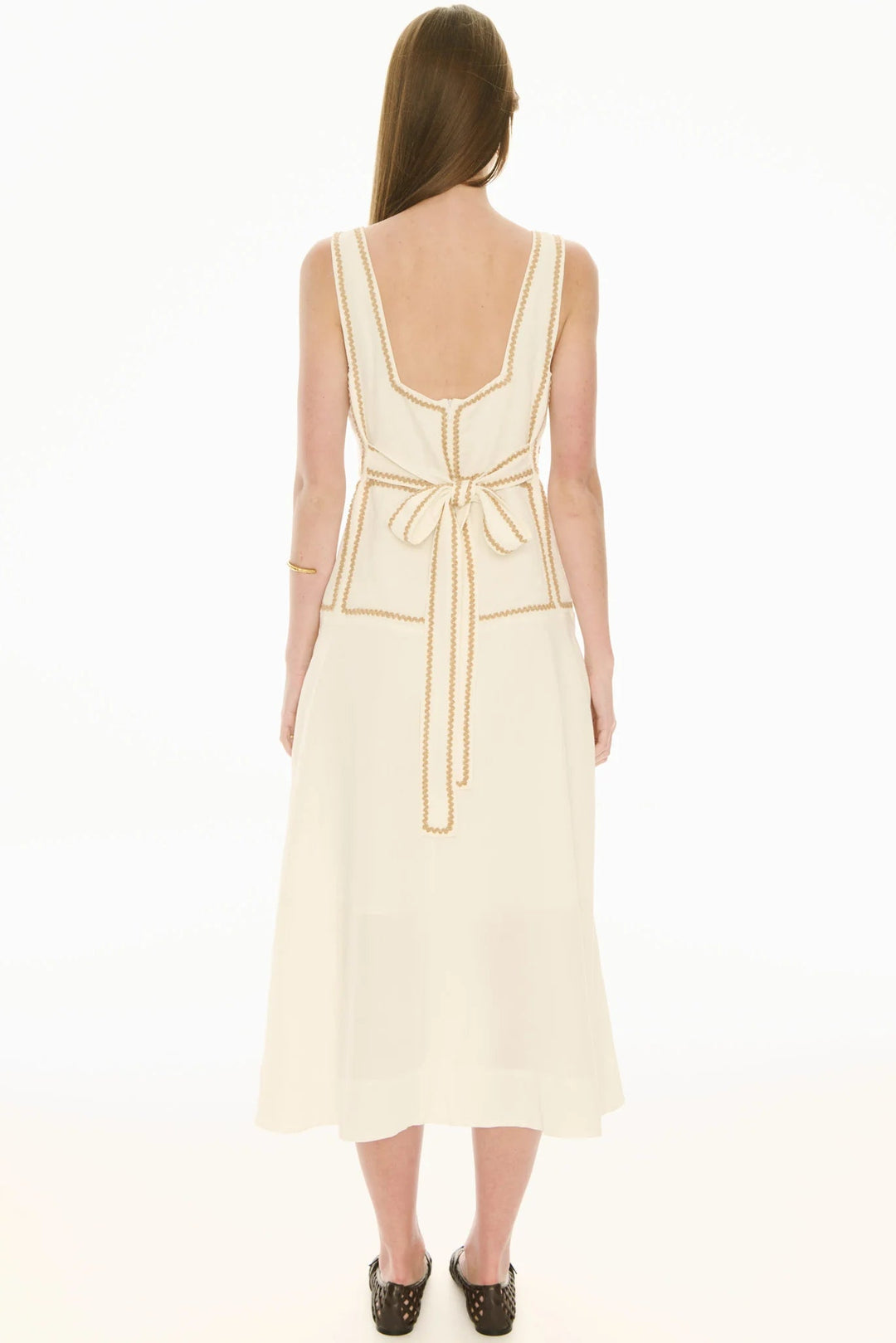 Pol Clothing Marlin Raffia Trim Dress Ivory