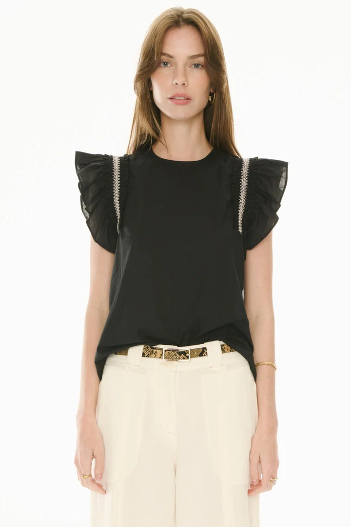 Pol Clothing Nova Frill Top Black