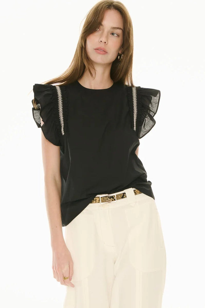 Pol Clothing Nova Frill Top Black