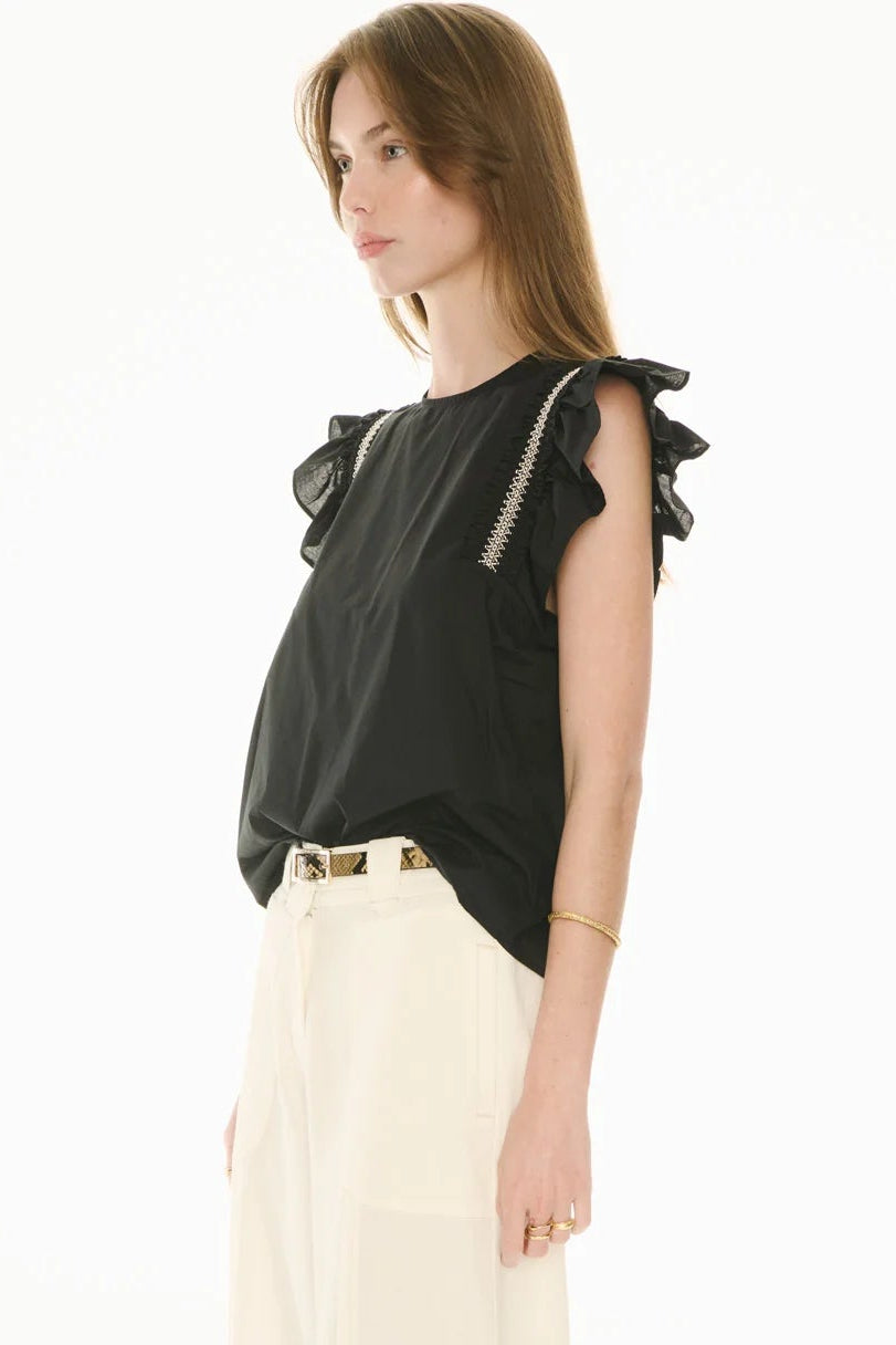 Pol Clothing Nova Frill Top Black