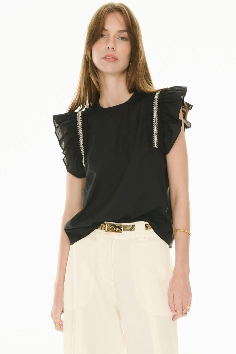 Pol Clothing Nova Frill Top Black