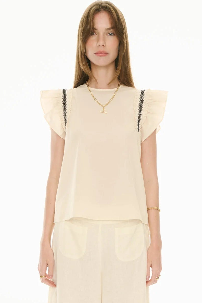 Pol Clothing Nova Frill Top Ivory