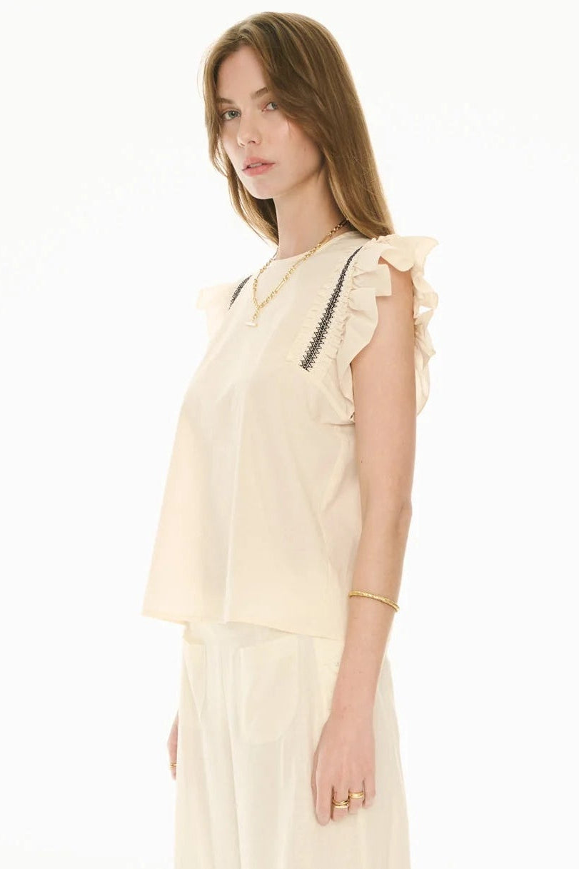 Pol Clothing Nova Frill Top Ivory