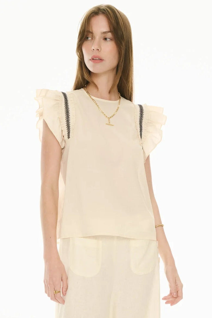 Pol Clothing Nova Frill Top Ivory