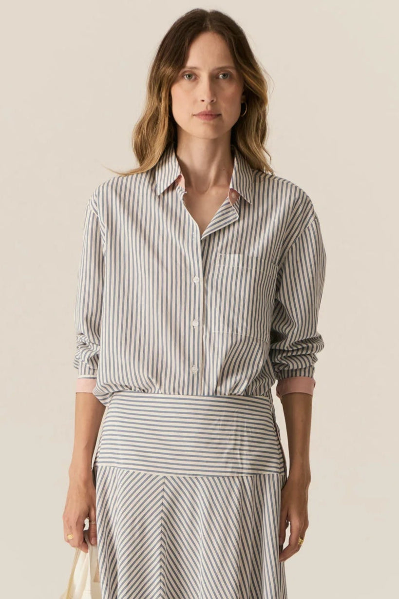 Pol Clothing Vera Long Sleeve Shirt Blue Stripe
