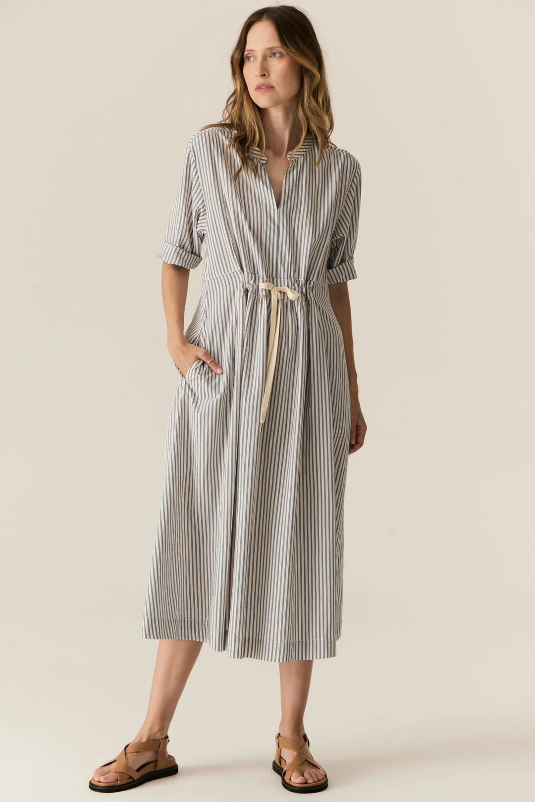 Pol Clothing Vera Shirt Dress Blue Stripe