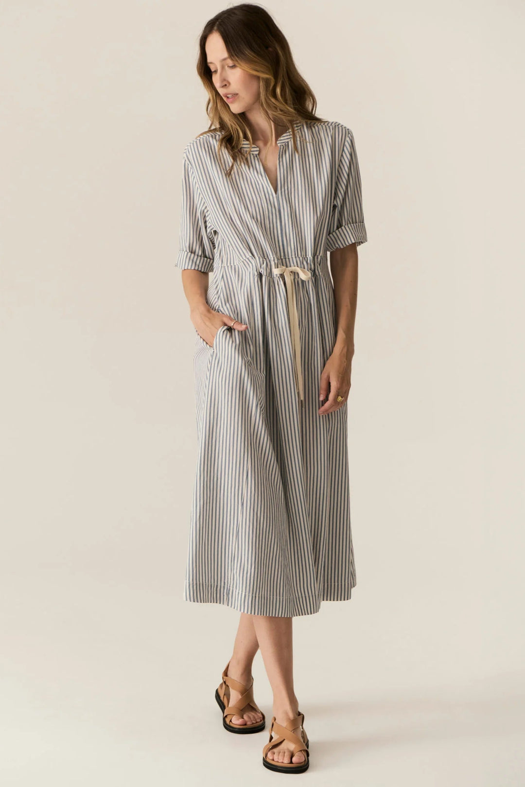 Pol Clothing Vera Shirt Dress Blue Stripe