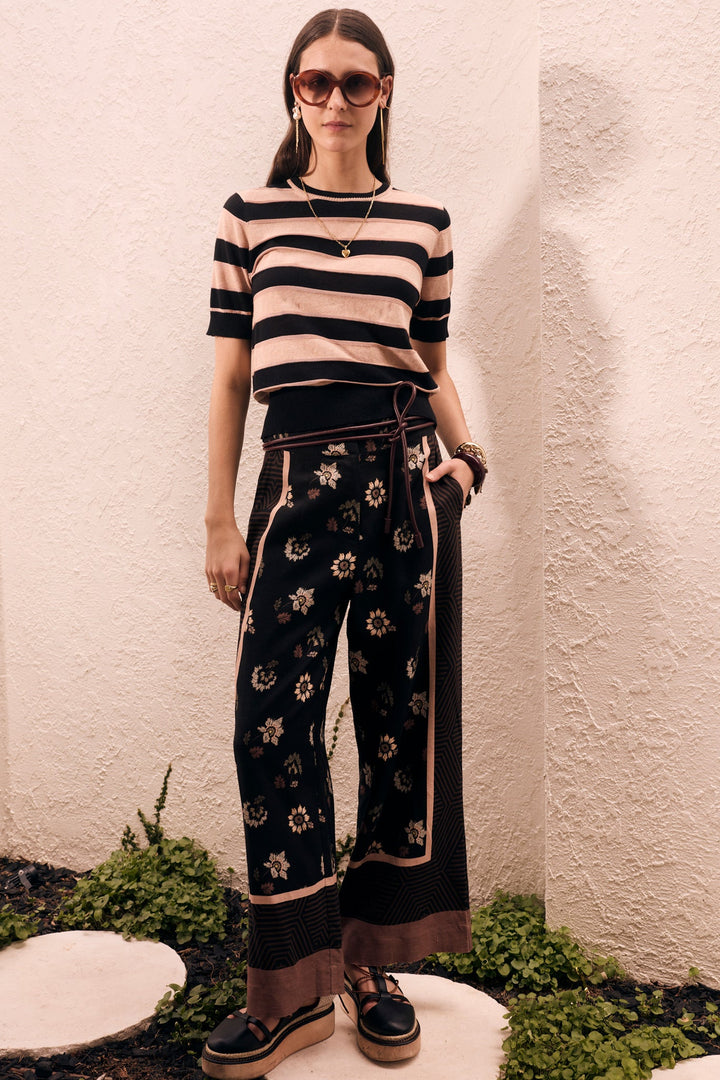 Darcey Stripe Knit Tee - Black/Pink