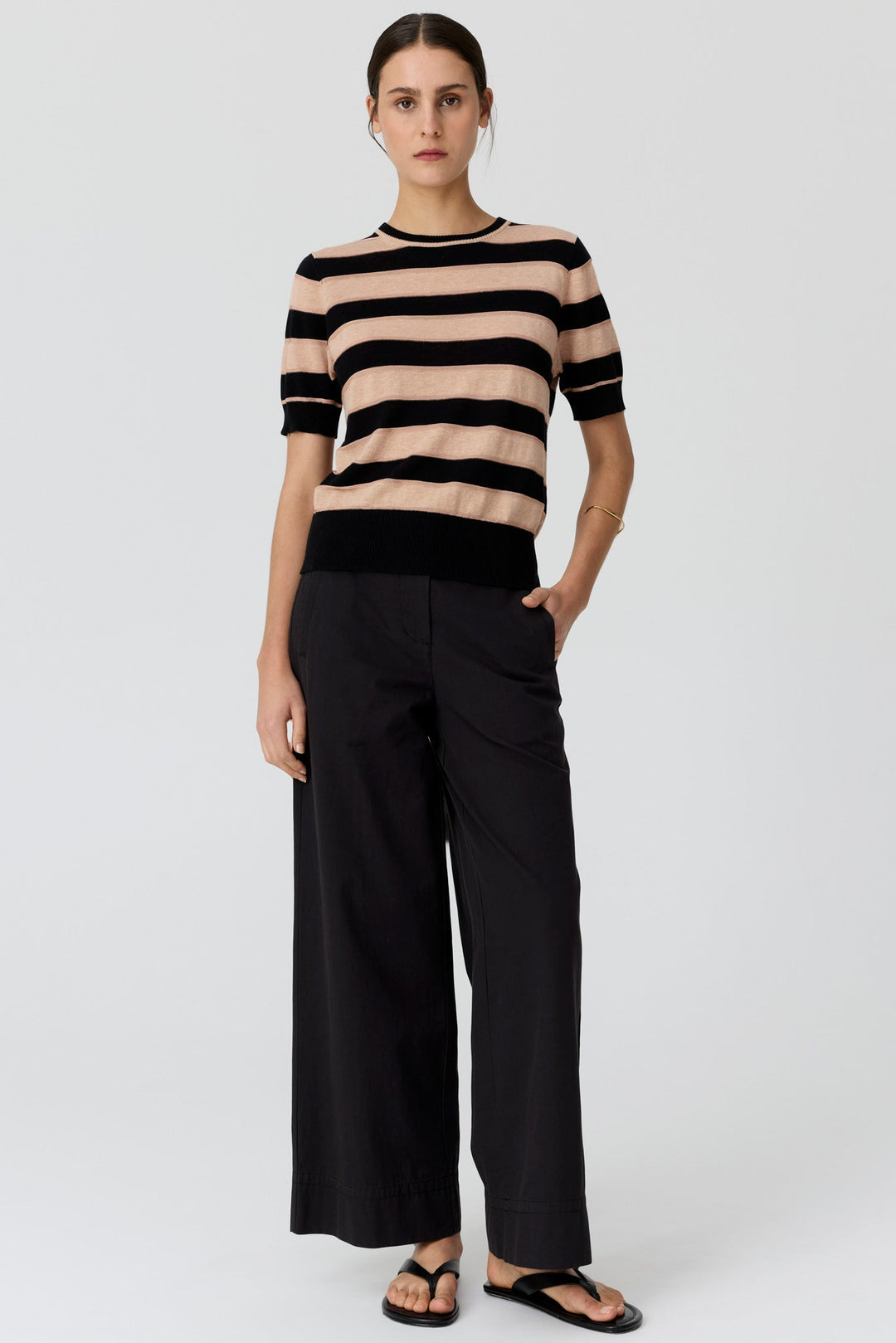 Darcey Stripe Knit Tee - Black/Pink
