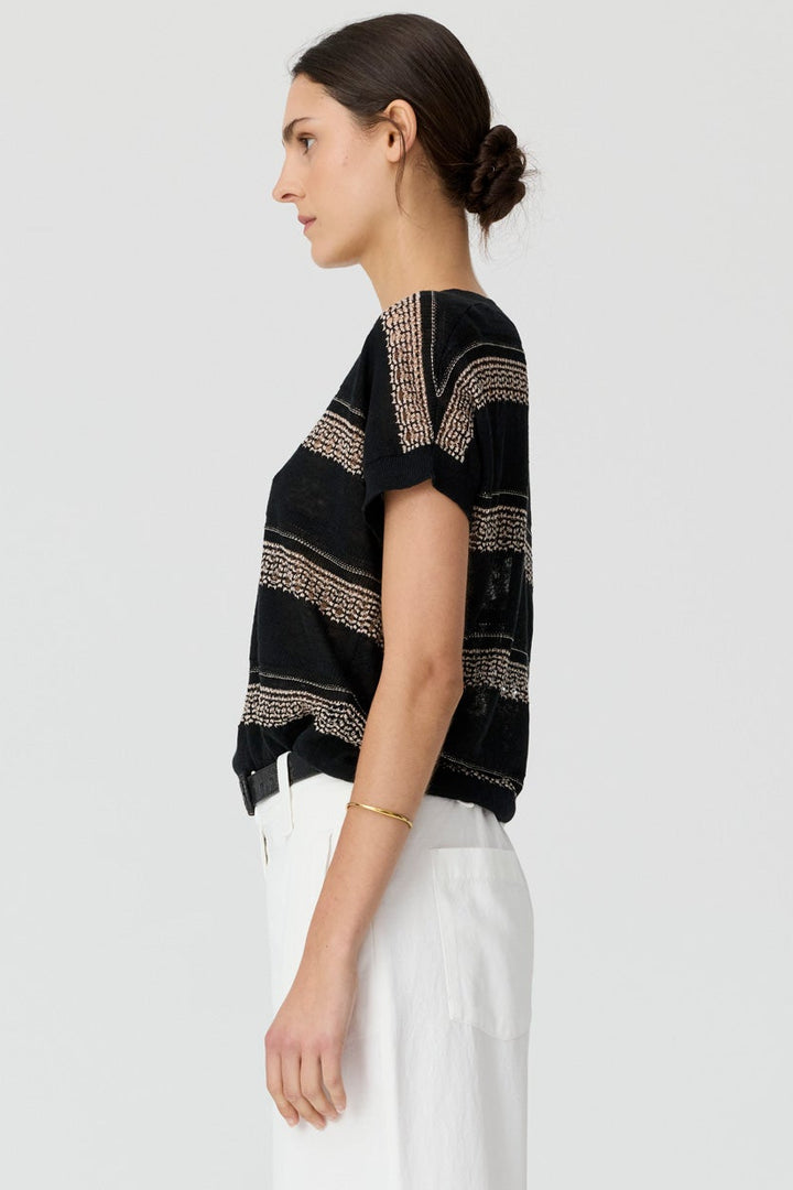 Liana V-Neck Pointelle Knit - Black Pink