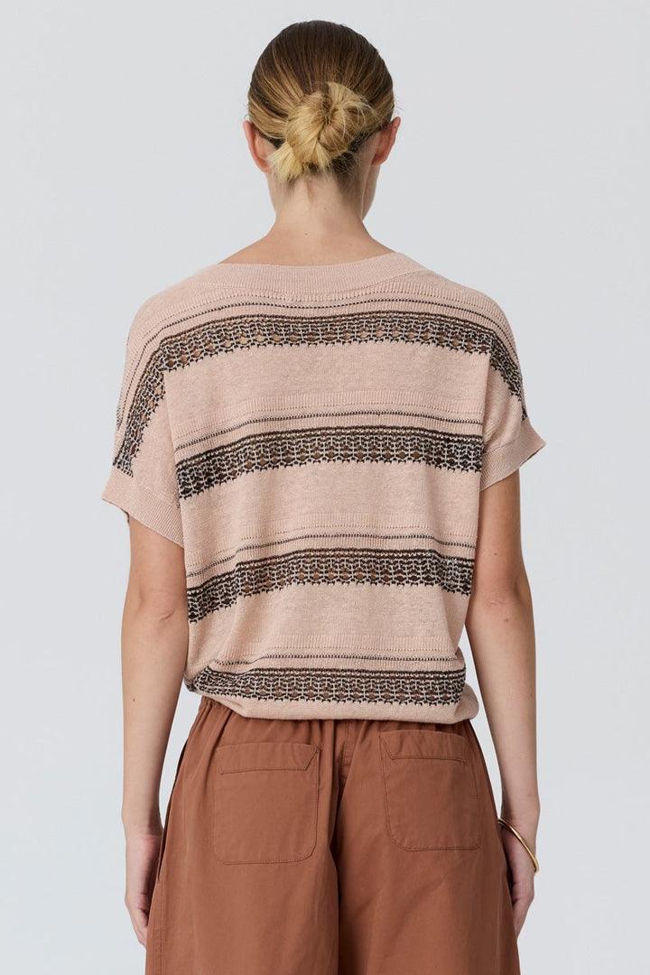 Liana V-Neck Pointelle Knit - Pink Black