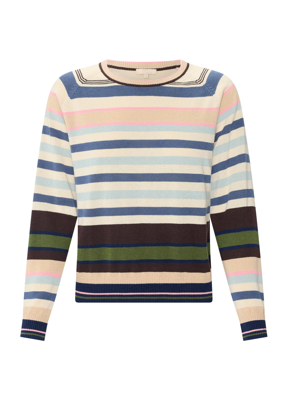 Multicolored striped sweater on a white background. Pol Sela Multi Knit