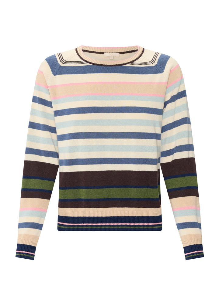 Multicolored striped sweater on a white background. Pol Sela Multi Knit
