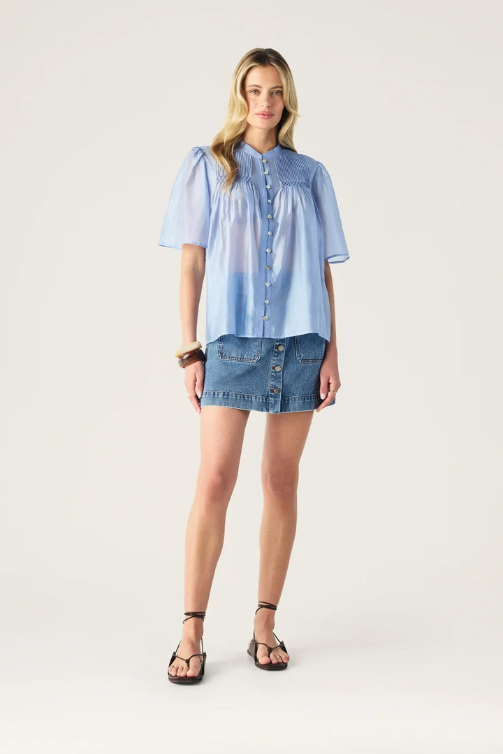 Romy Short Sleeve Blouse - Blue Aura