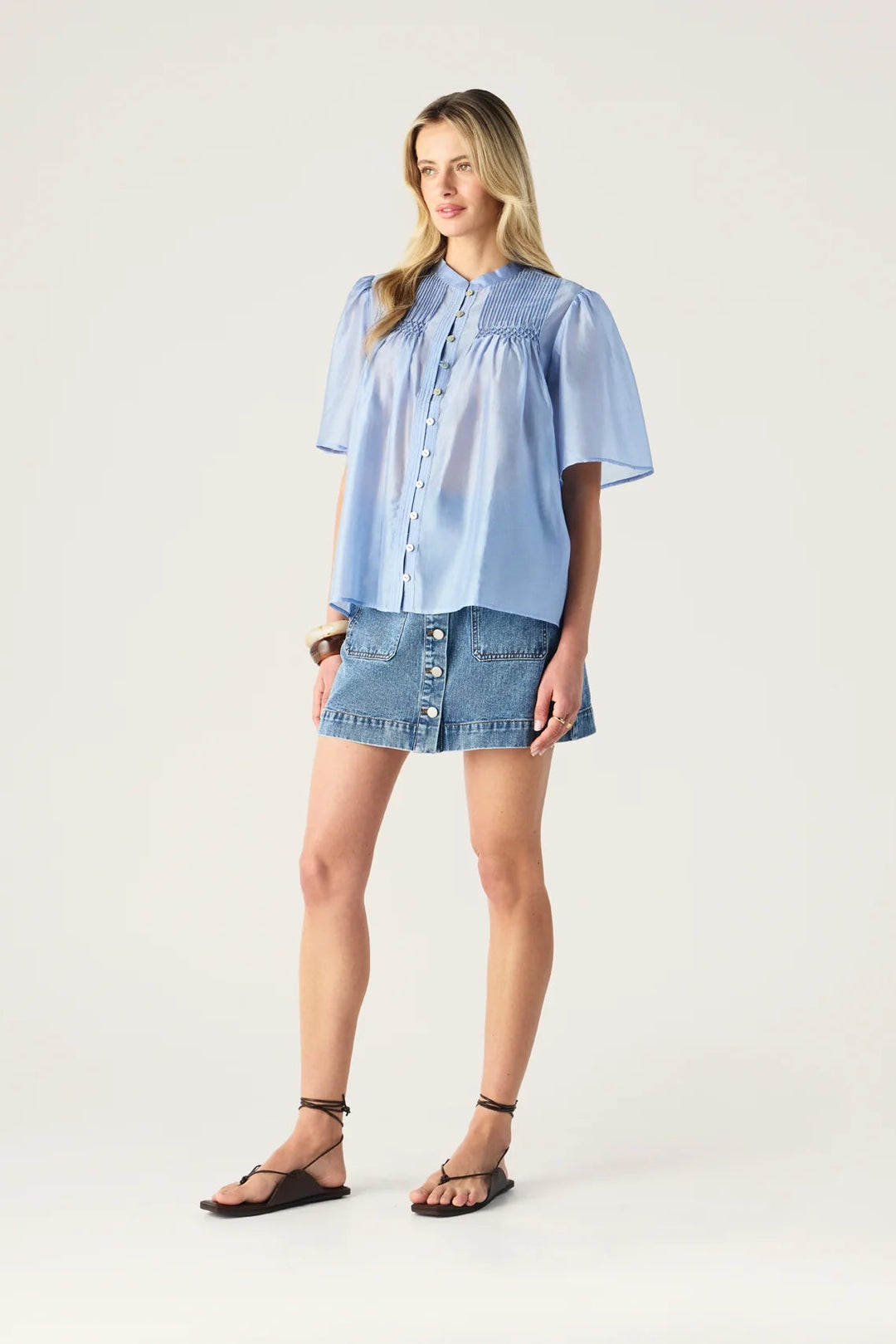 Romy Short Sleeve Blouse - Blue Aura