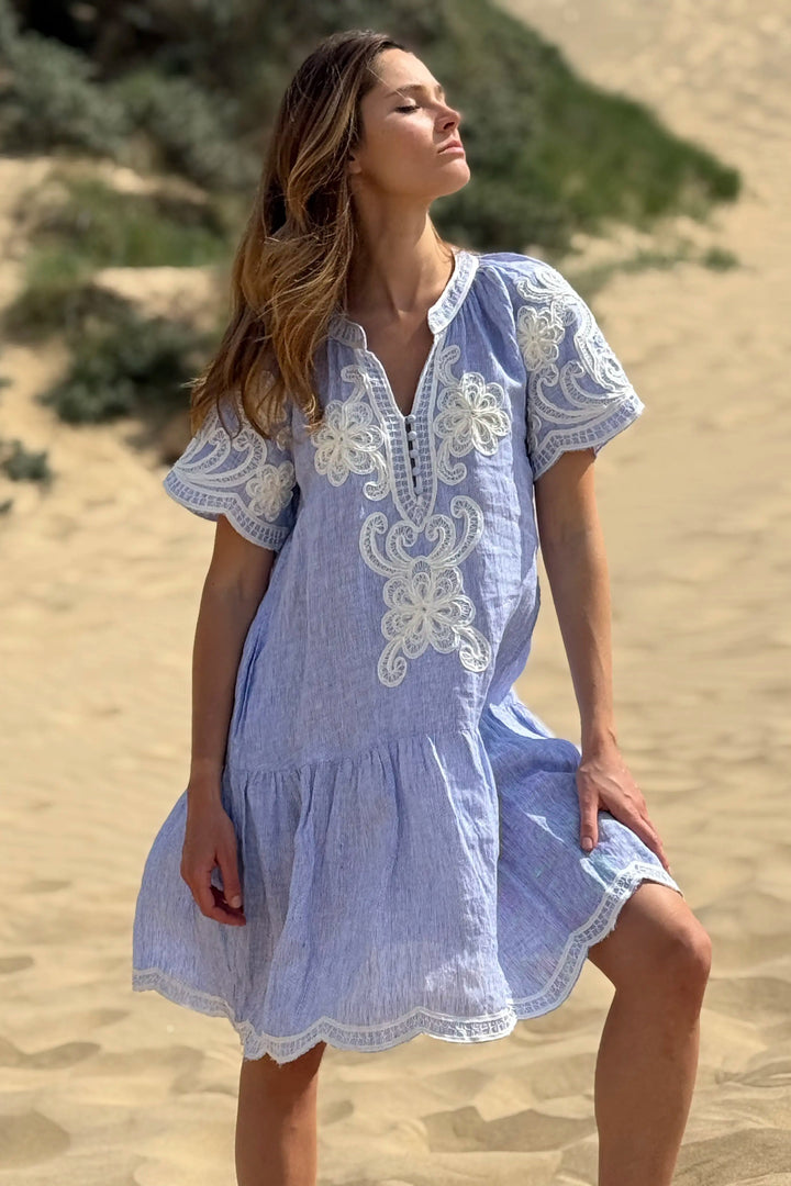 Amaranta Linen Dress - Blue Stripe