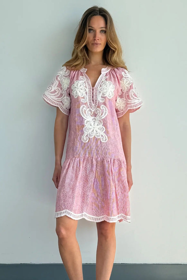 Amaranta Linen Dress - Red Stripe