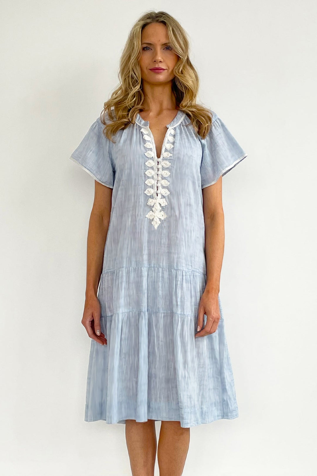 Carnation Cotton Dress - Blue/White