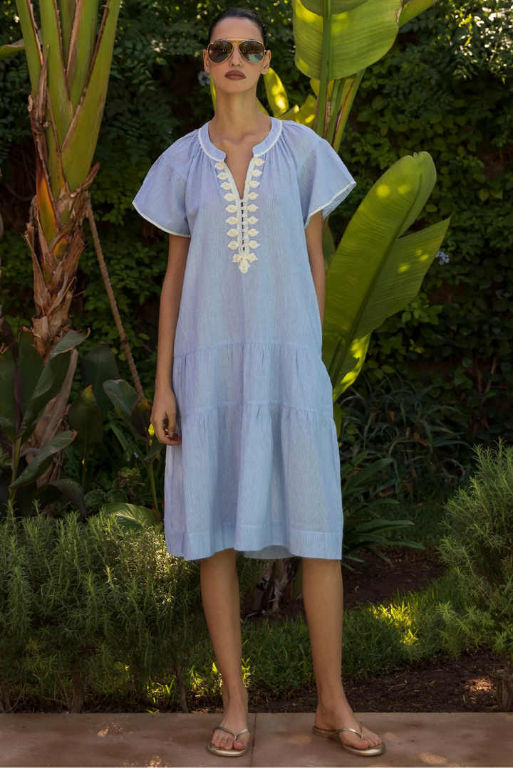 Carnation Cotton Dress - Blue/White