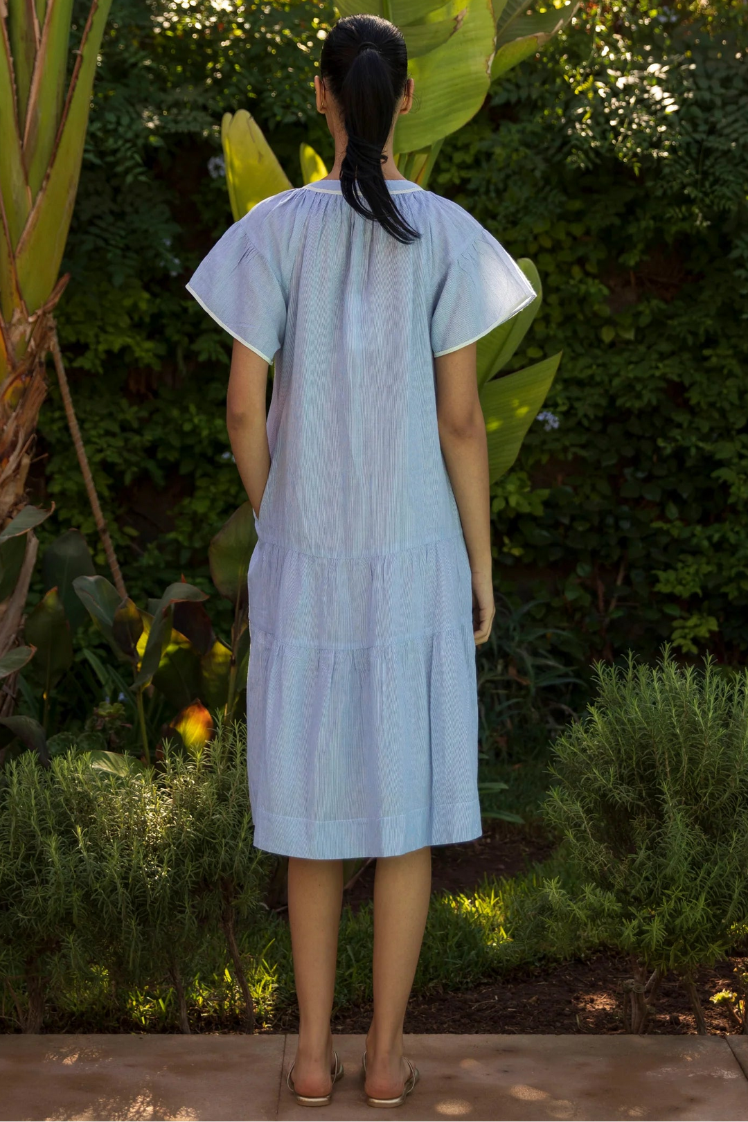 Carnation Cotton Dress - Blue/White