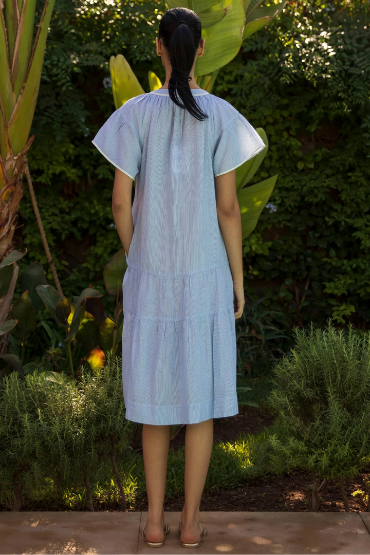 Carnation Cotton Dress - Blue/White