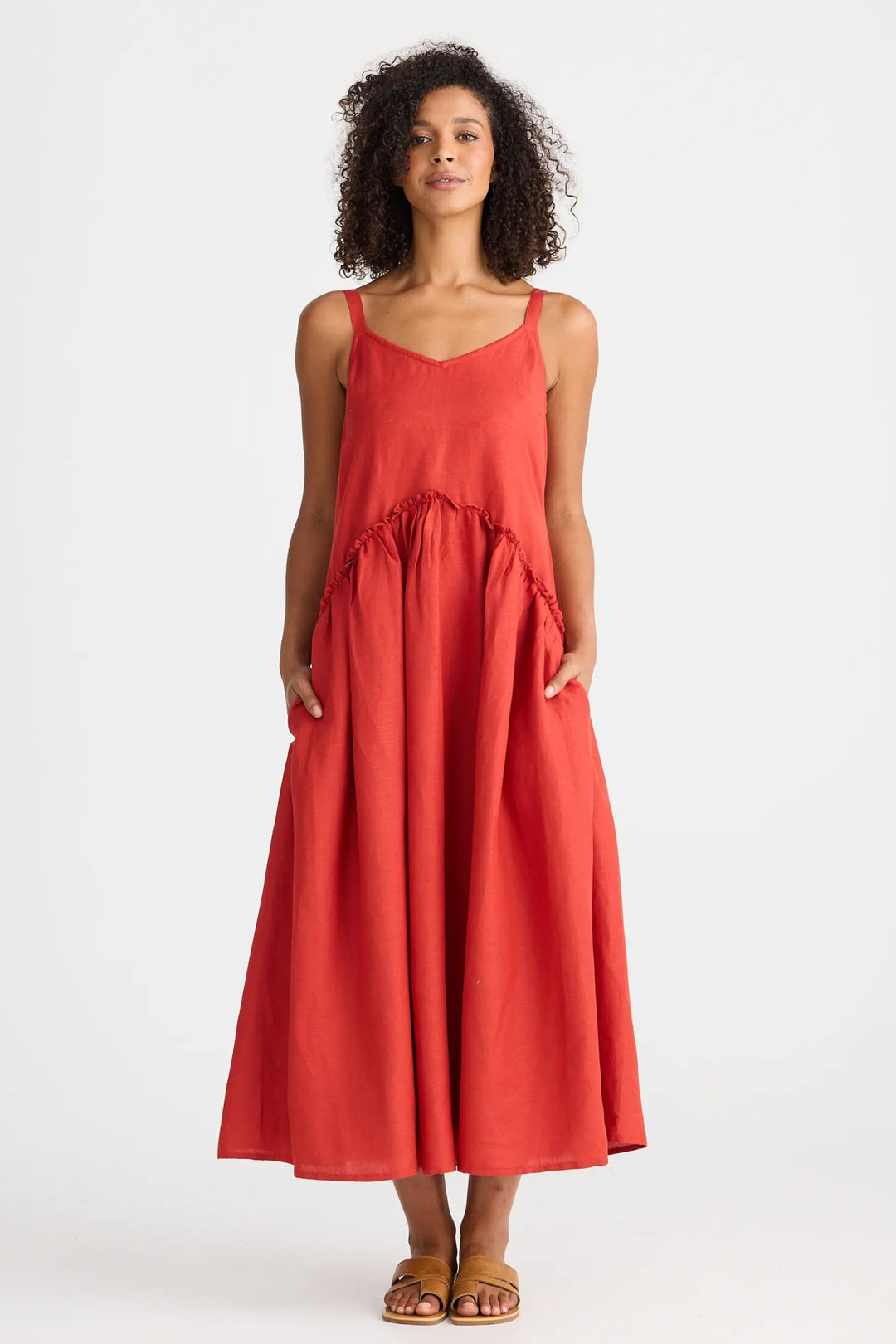 Shanty Corporation Limone Dress Cherry Linen Blend