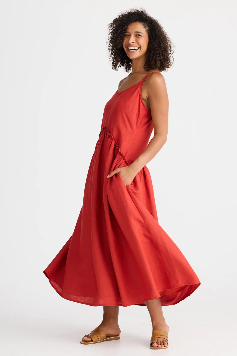 Shanty Corporation Limone Dress Cherry Linen Blend