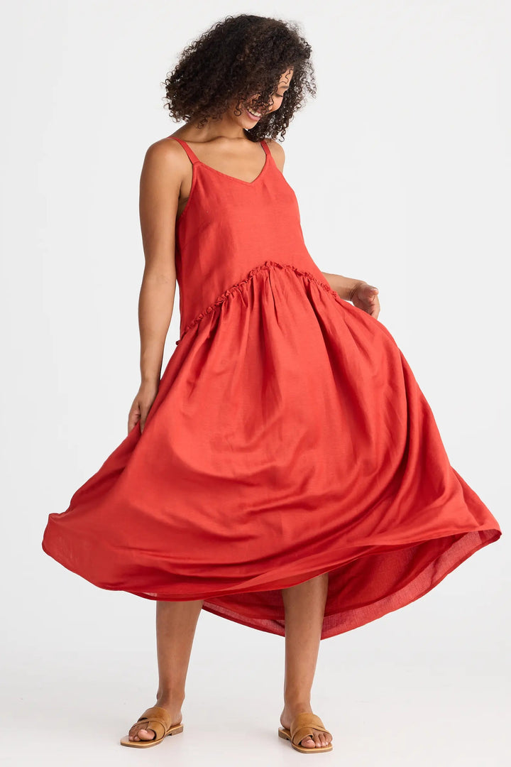 Shanty Corporation Limone Dress Cherry Linen Blend