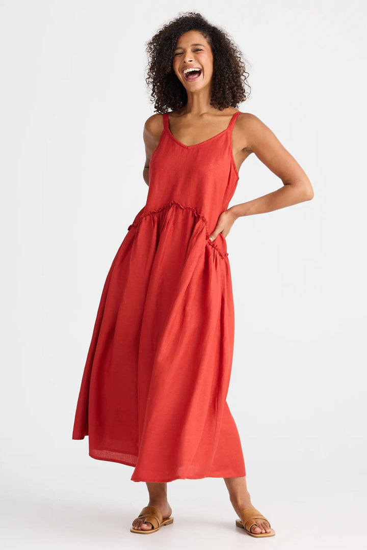 Shanty Corporation Limone Dress Cherry Linen Blend