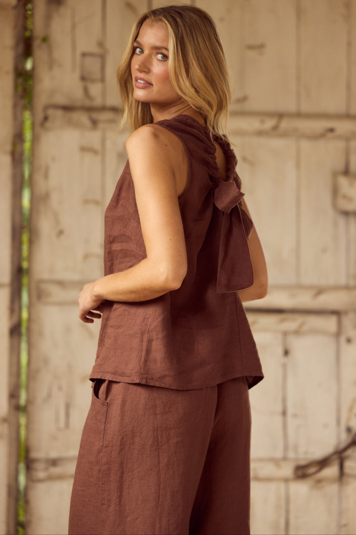 Adel Top - Chocolate Linen