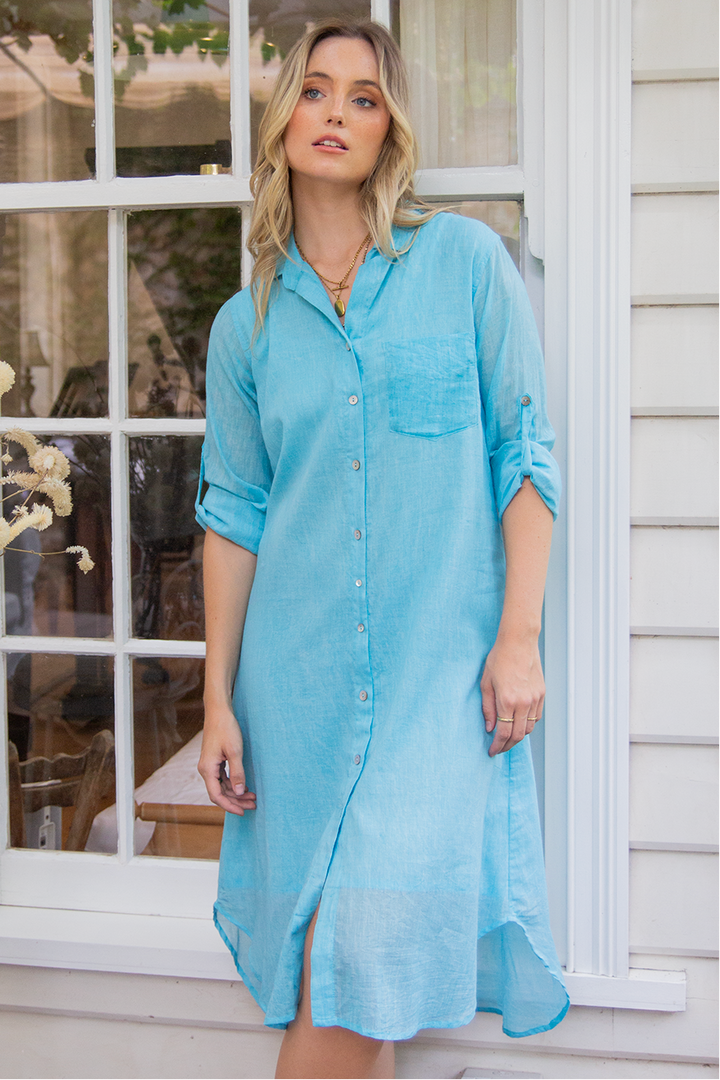 Scandi & Co Hailey Shirt Dress Blue Curacao
